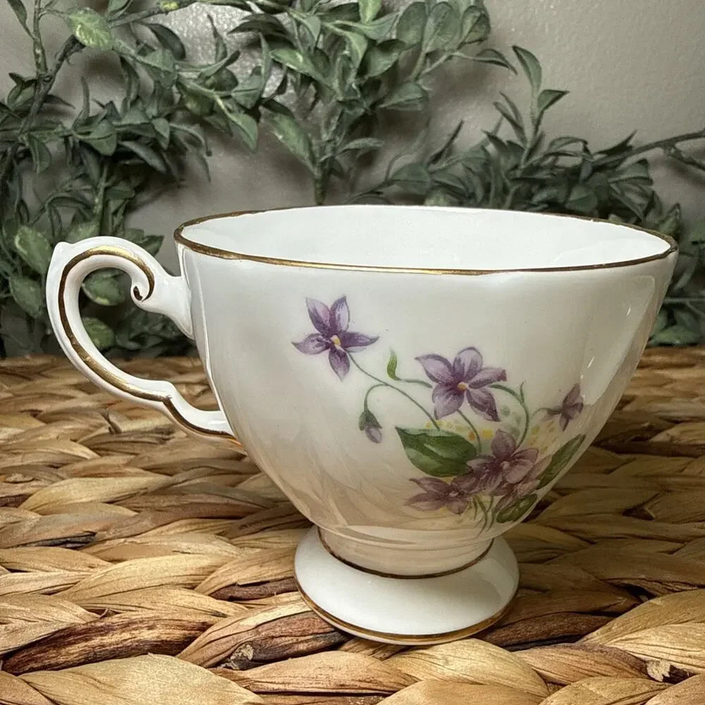 Tuscan Birthday Flowers Bone China Teacup & Saucer Violet Floral England Vtg